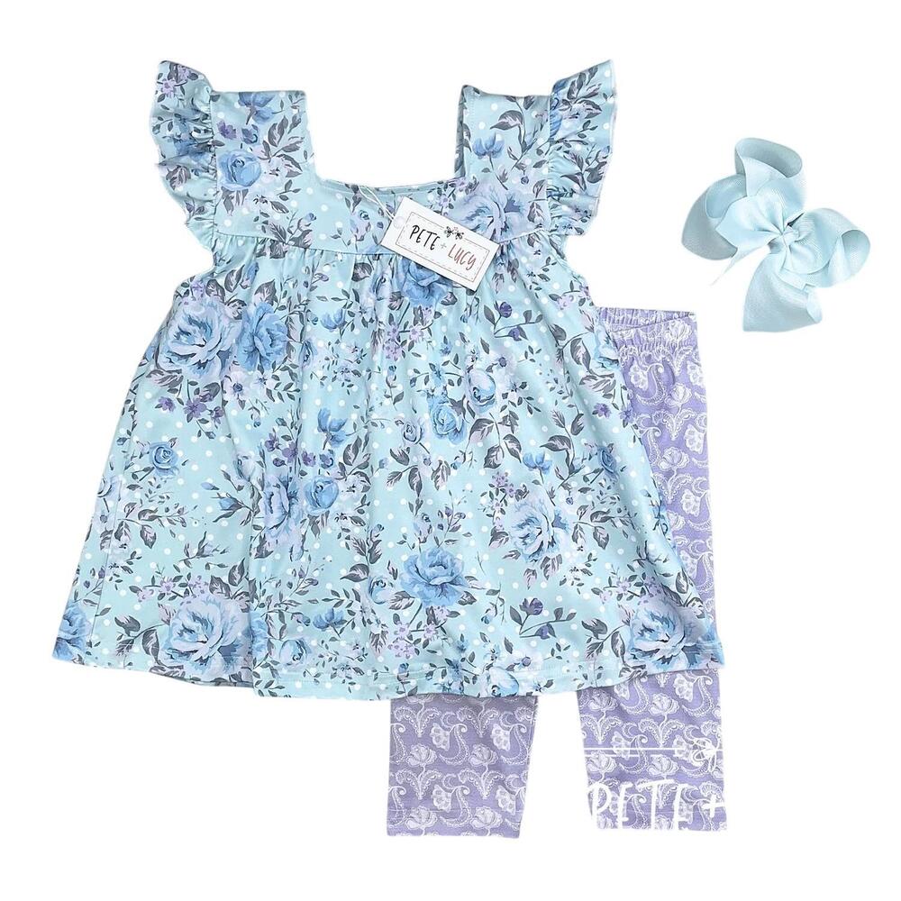 NEW PETE + LUCY baby floral short set in blues